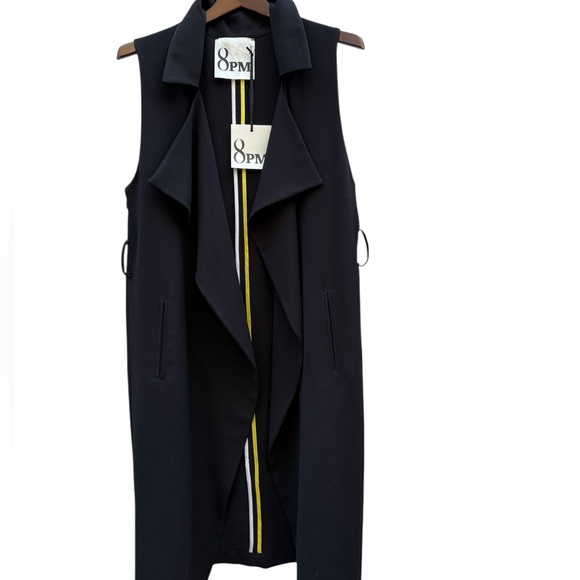 8PM Made in Italy Jolana Black Open Front Long Vest Size Small NWT - Picture 1 of 15